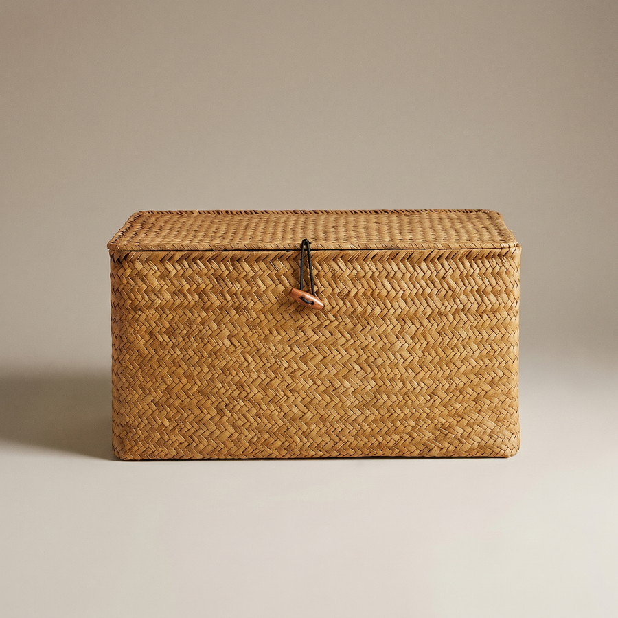 Lidded Seagrass Storage Basket