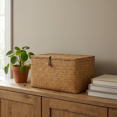 Lidded Seagrass Storage Basket